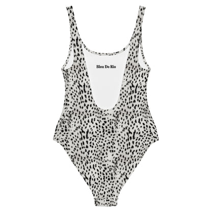 Cheetah Black And White Fur Dot Animal Print One-Piece Swimsuit