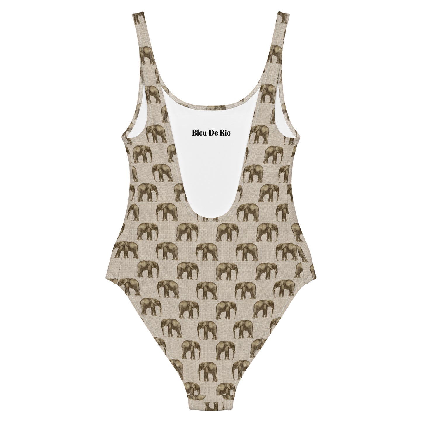 African Beige Elephant Print One-Piece Swimsuit