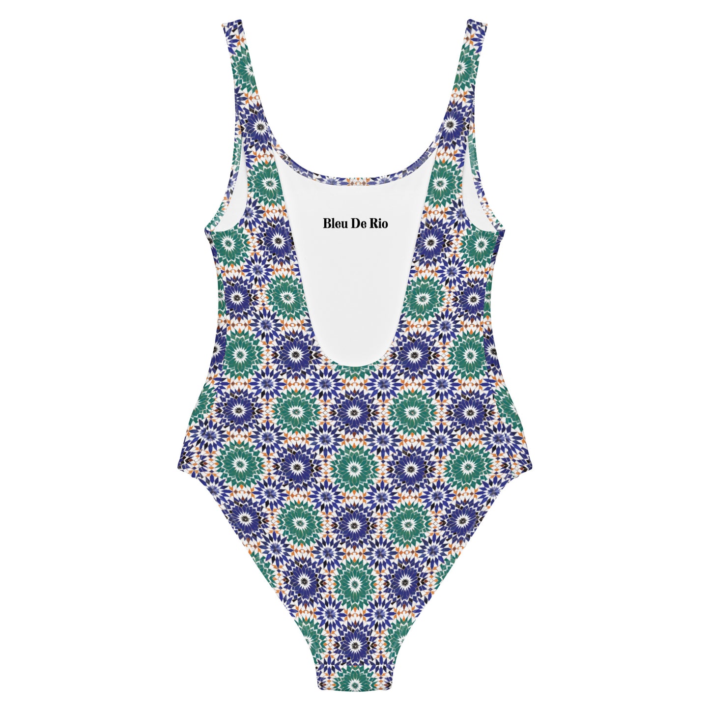 Moroccan Blue and Green Tiles Print One-Piece Swimsuit