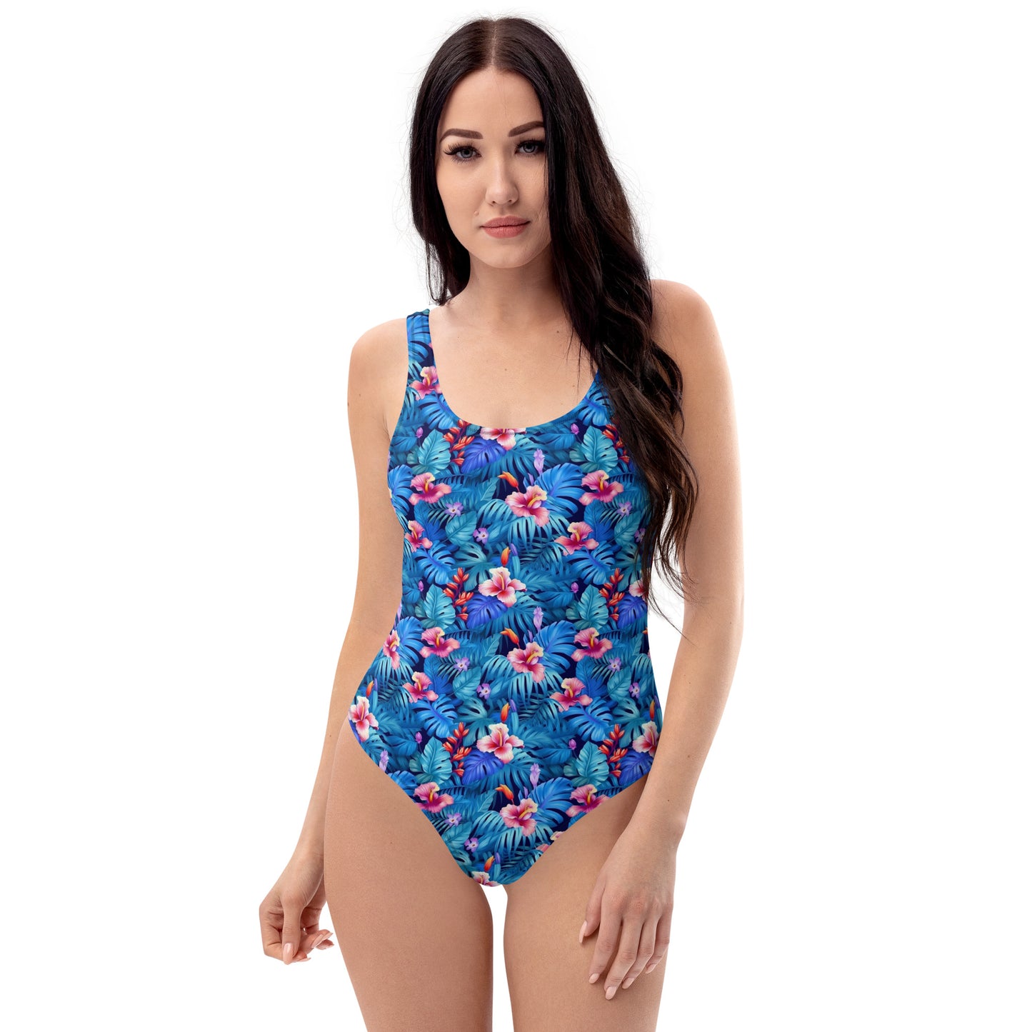 Hibicus Flowers Blue Jungle One-Piece Swimsuit