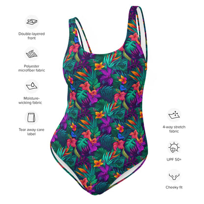 Purple and Green Jungle One-Piece Swimsuit