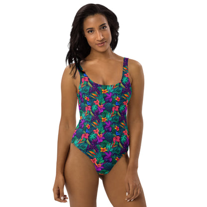 Purple and Green Jungle One-Piece Swimsuit