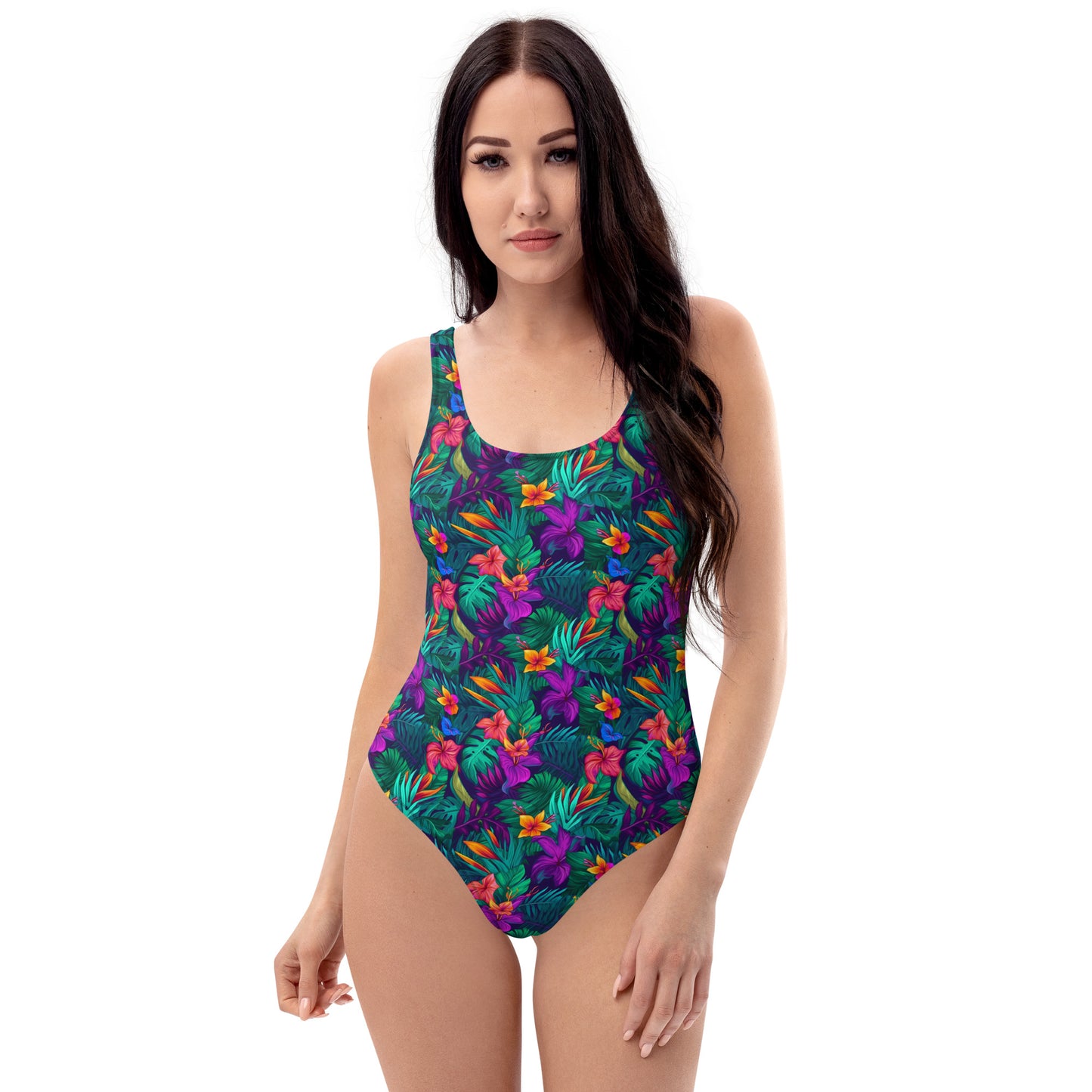 Purple and Green Jungle One-Piece Swimsuit