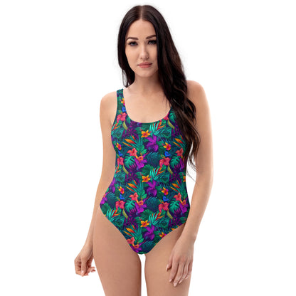 Purple and Green Jungle One-Piece Swimsuit