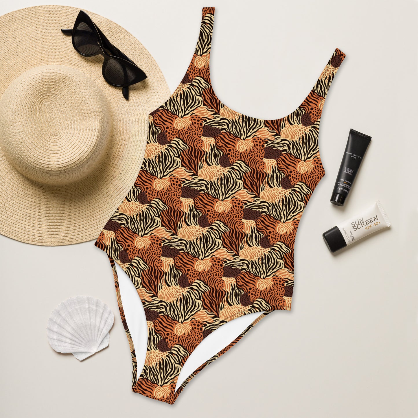 Brown Tiger Animal Print One-Piece Swimsuit