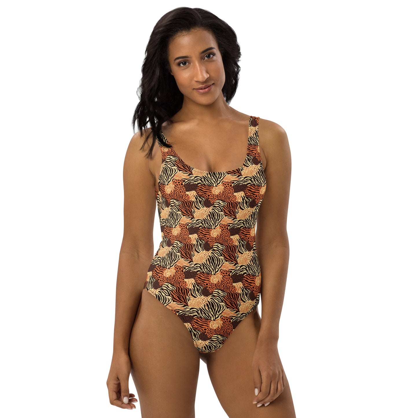 Brown Tiger Animal Print One-Piece Swimsuit