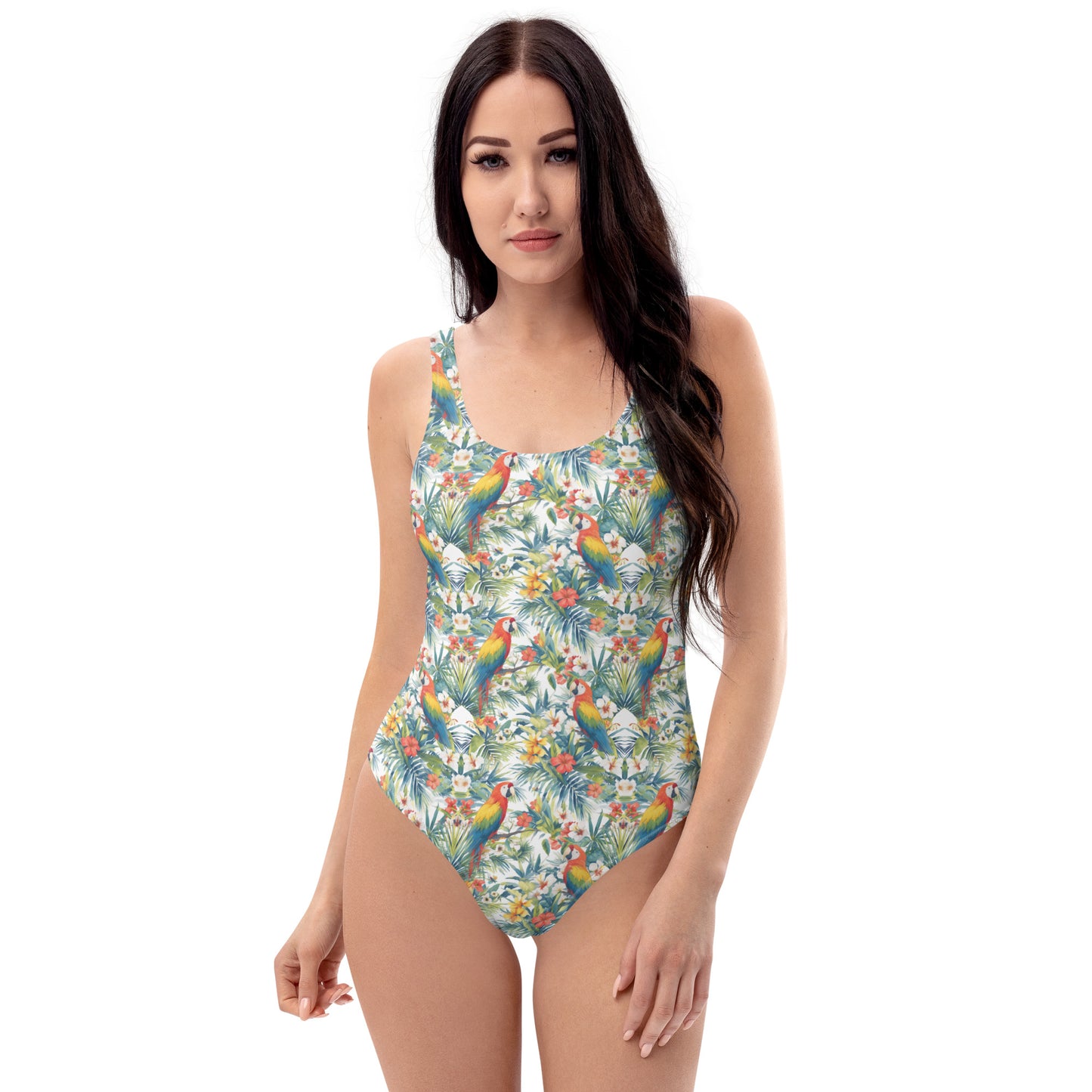 Palm Leaves Parrot Bird Animal Print One-Piece Swimsuit