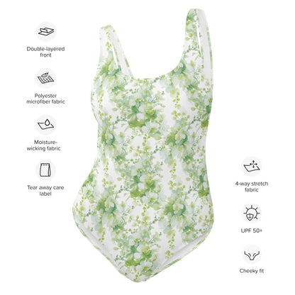 Spring Green Japanese Garden One-Piece Swimsuit