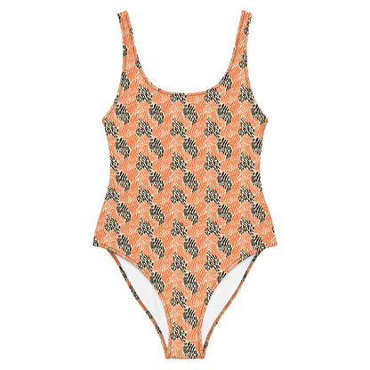 Black And Orange Tiger Animal Print One-Piece Swimsuit