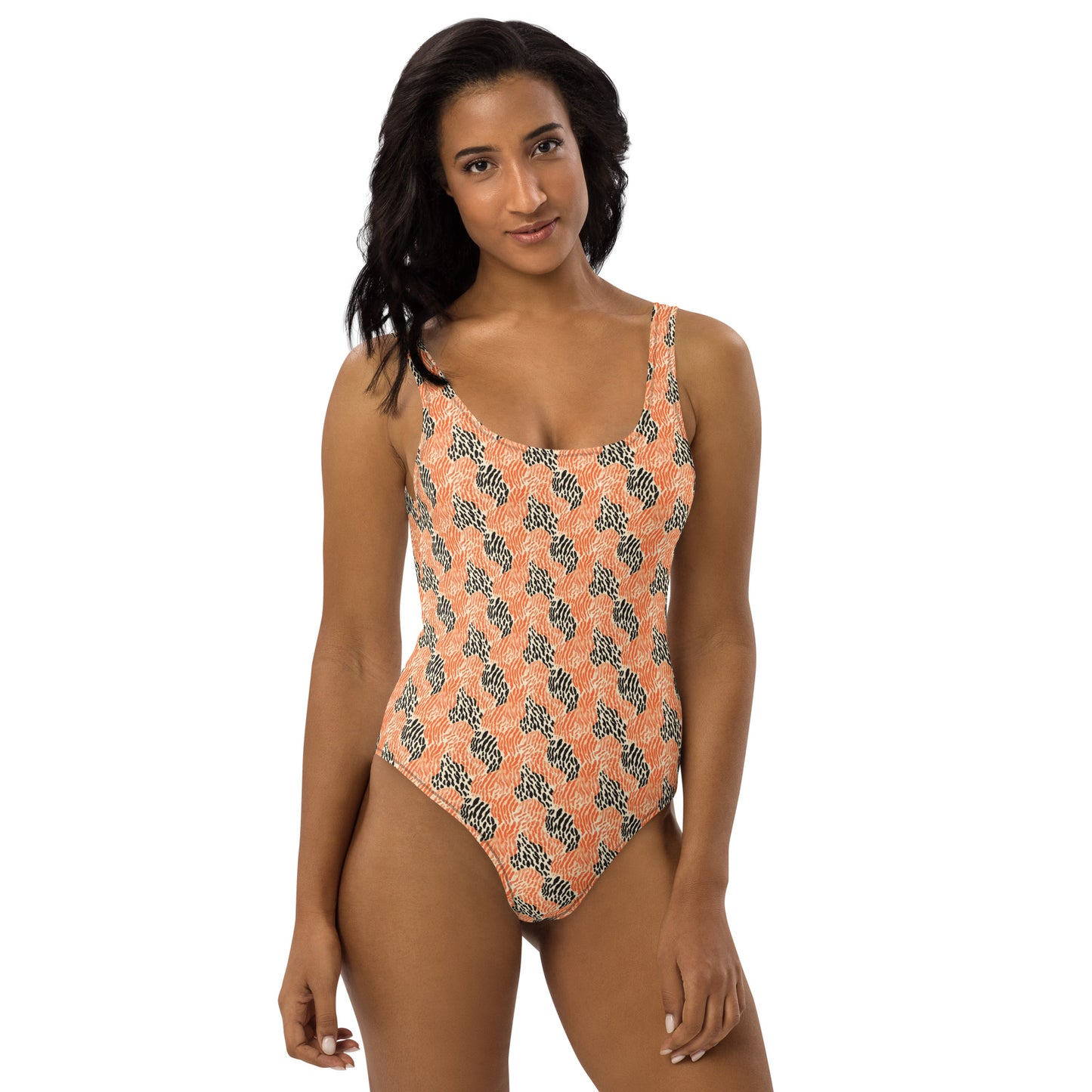 Black And Orange Tiger Animal Print One-Piece Swimsuit