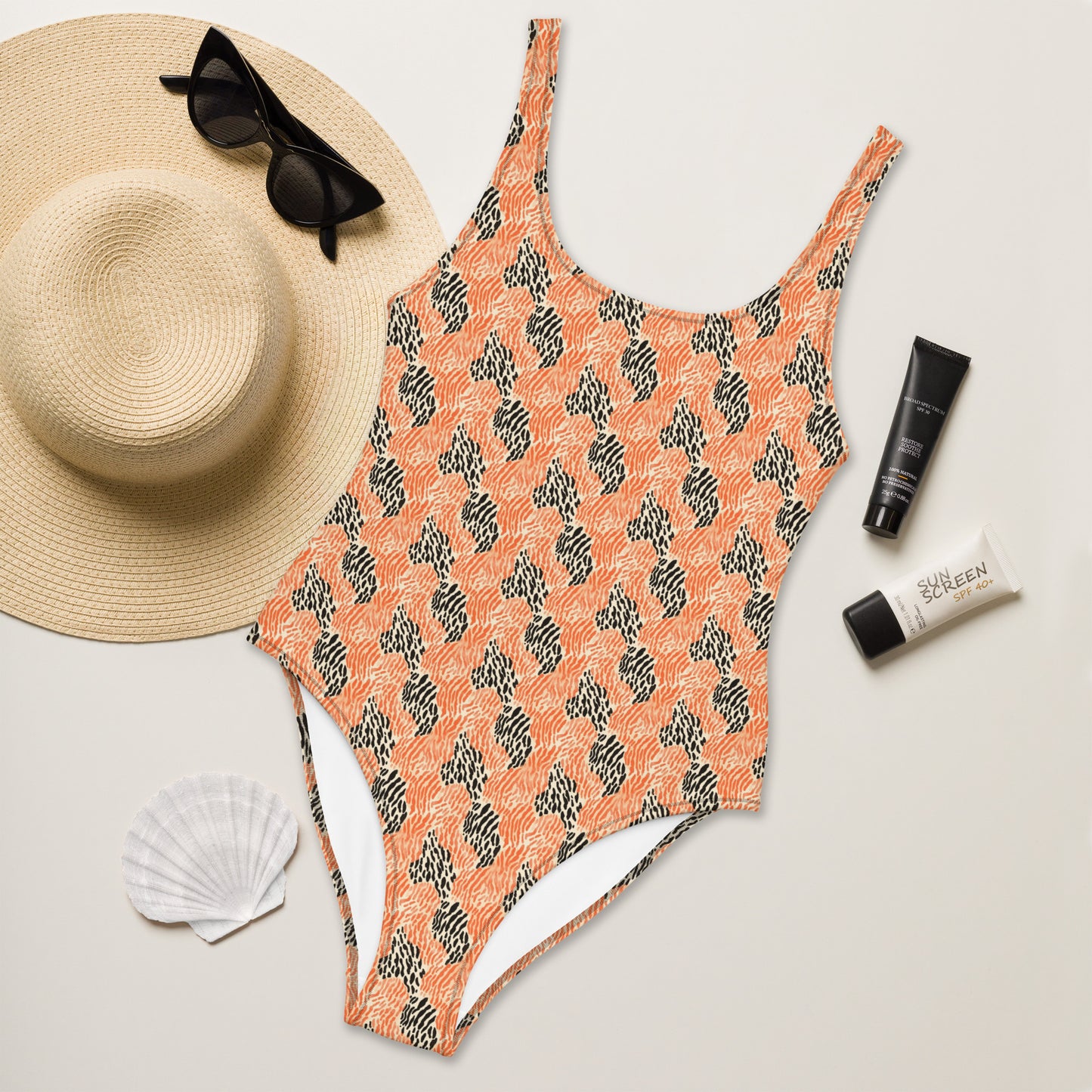 Black And Orange Tiger Animal Print One-Piece Swimsuit