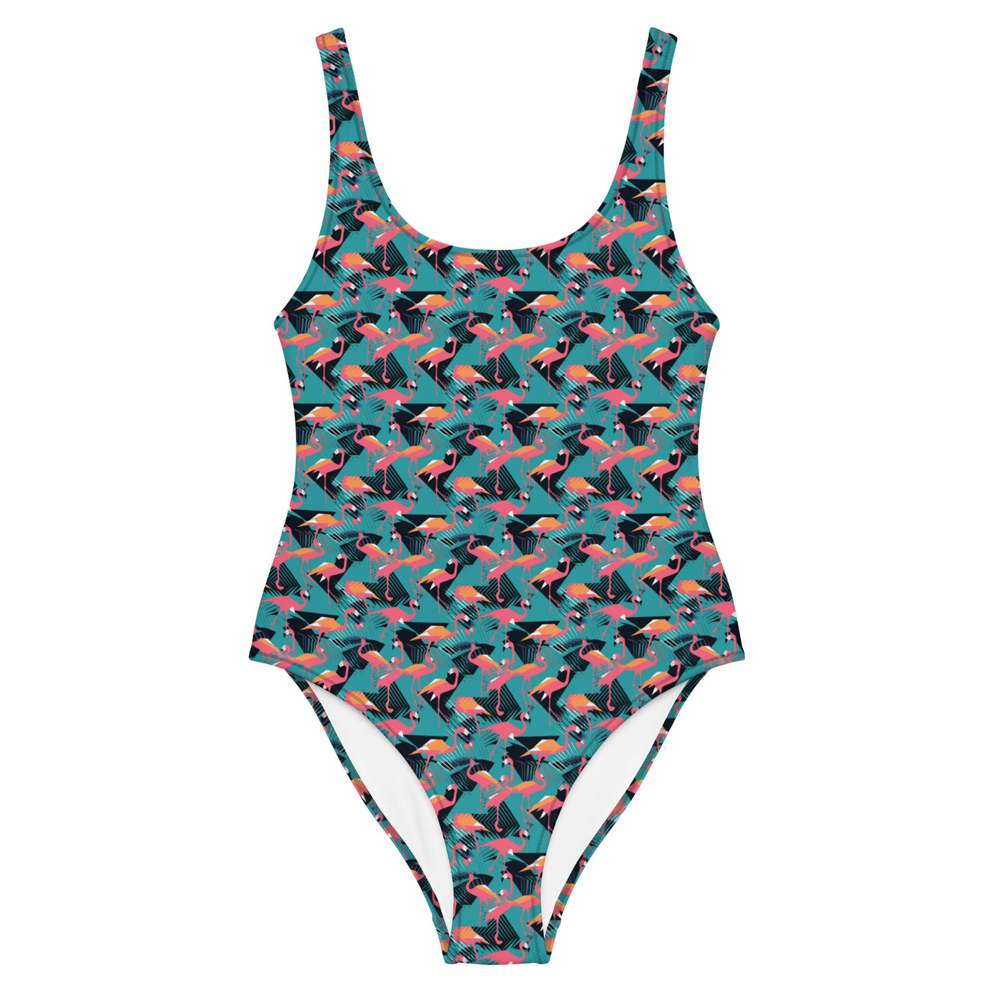 90's Flamingo Animal Print One-Piece Swimsuit