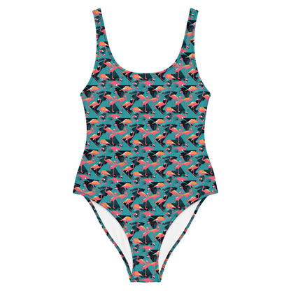 90's Flamingo Animal Print One-Piece Swimsuit