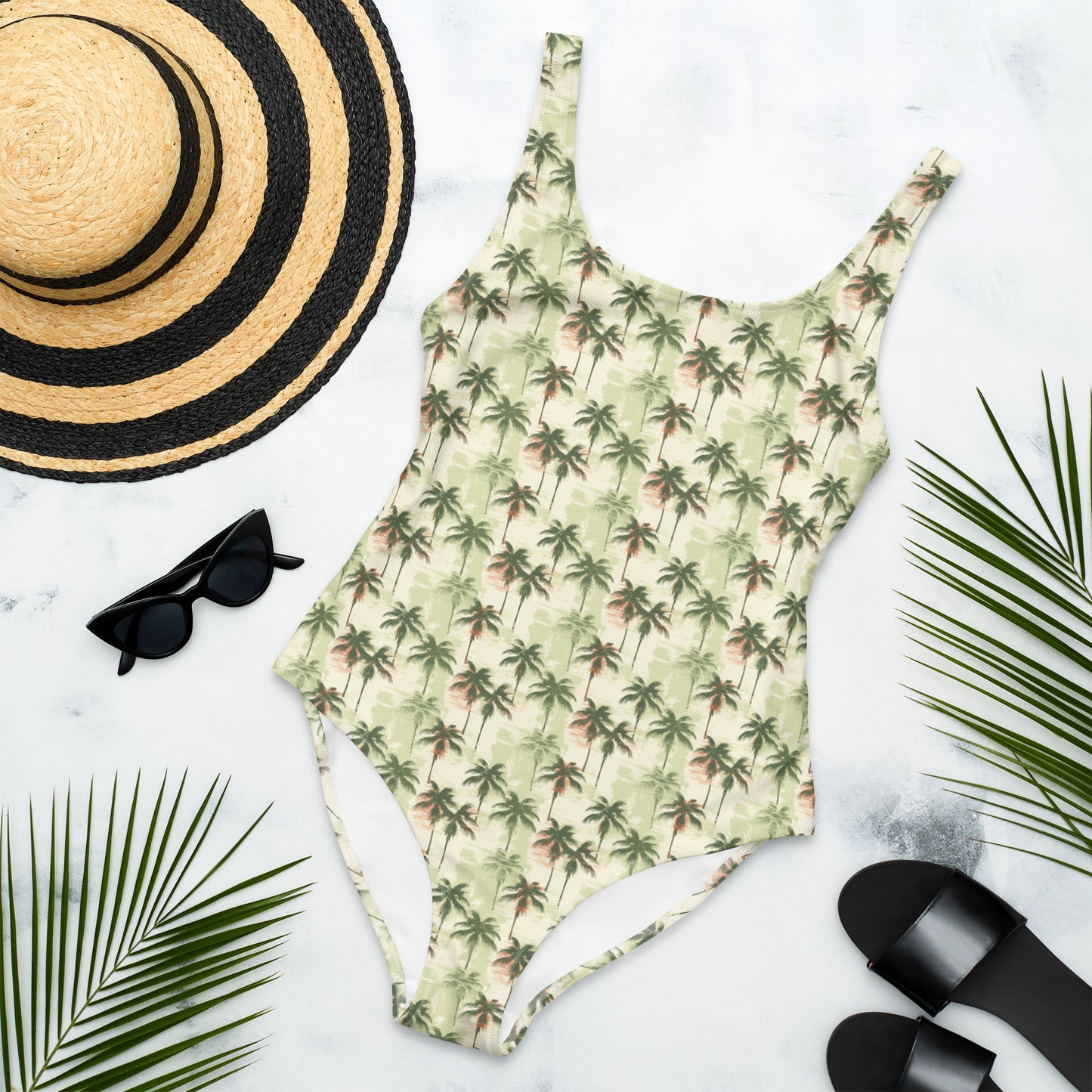 Island Brazil Palm Tree One-Piece Swimsuit