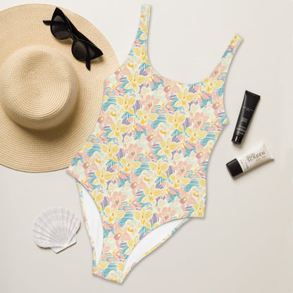 Pastel Orchid Garden One-Piece Swimsuit