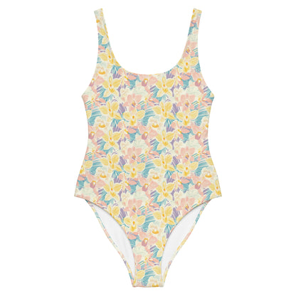 Pastel Orchid Garden One-Piece Swimsuit