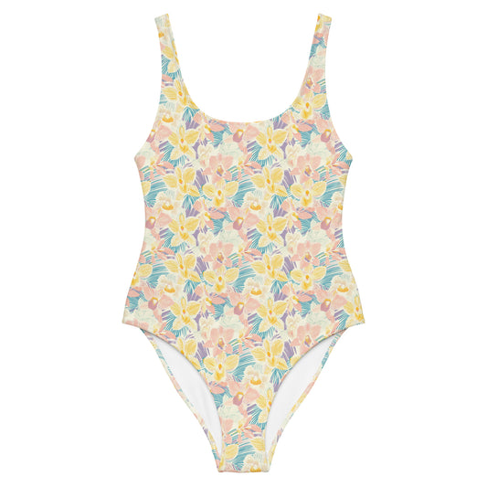 Pastel Orchid Garden One-Piece Swimsuit