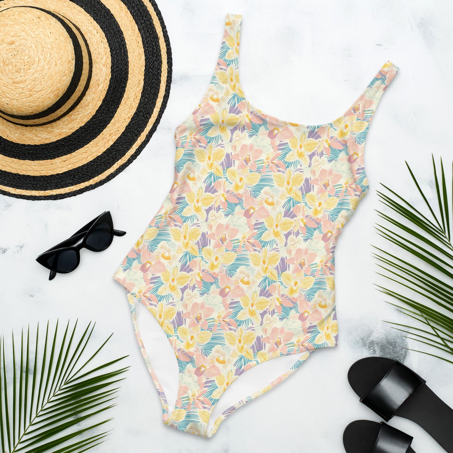 Pastel Orchid Garden One-Piece Swimsuit