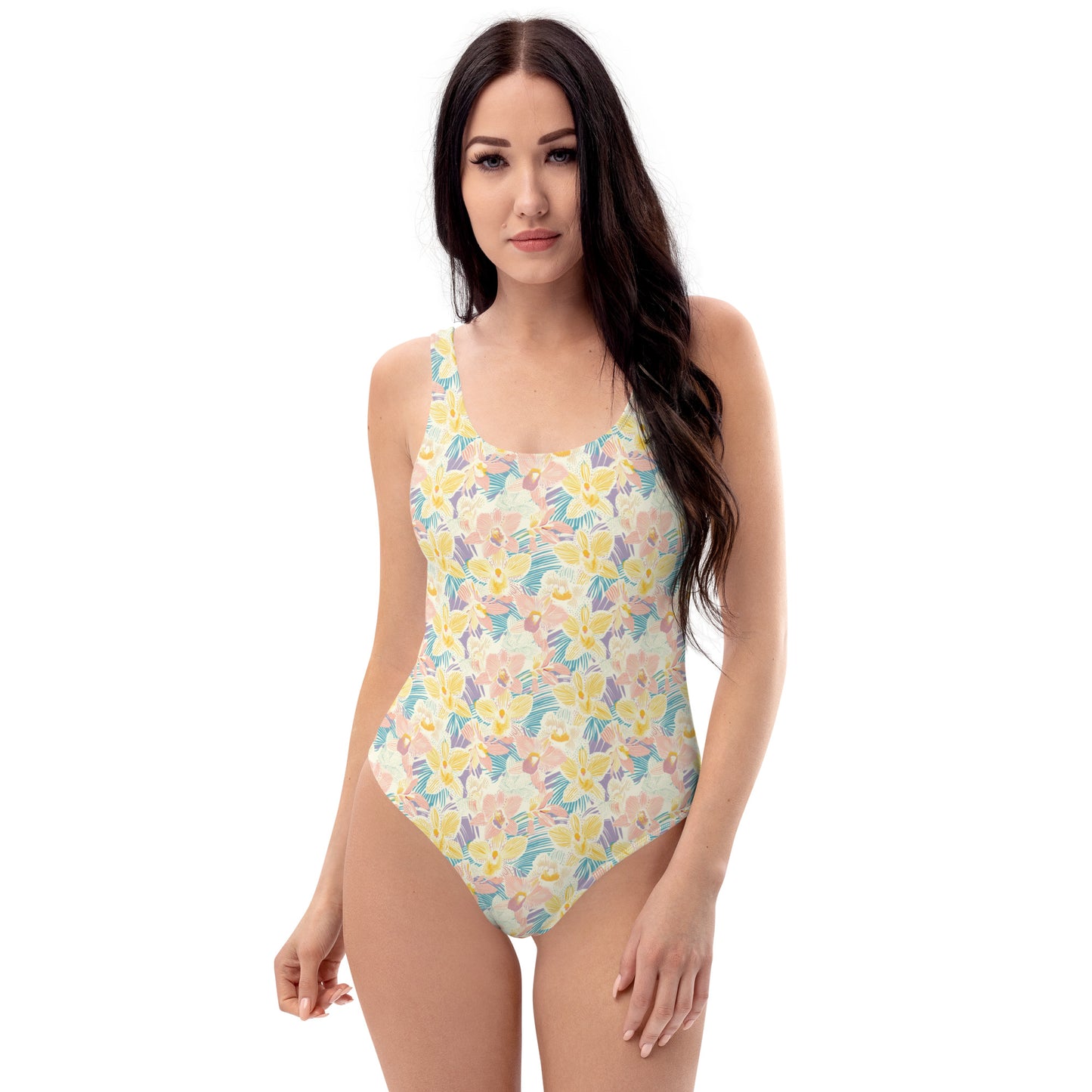 Pastel Orchid Garden One-Piece Swimsuit