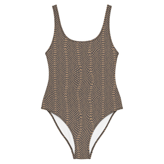 Brown Skin Snake Animal Print One-Piece Swimsuit