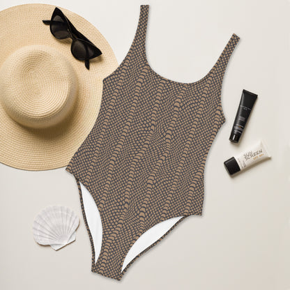 Brown Skin Snake Animal Print One-Piece Swimsuit