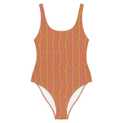 Green and Red Snake Skin Animal Print One-Piece Swimsuit