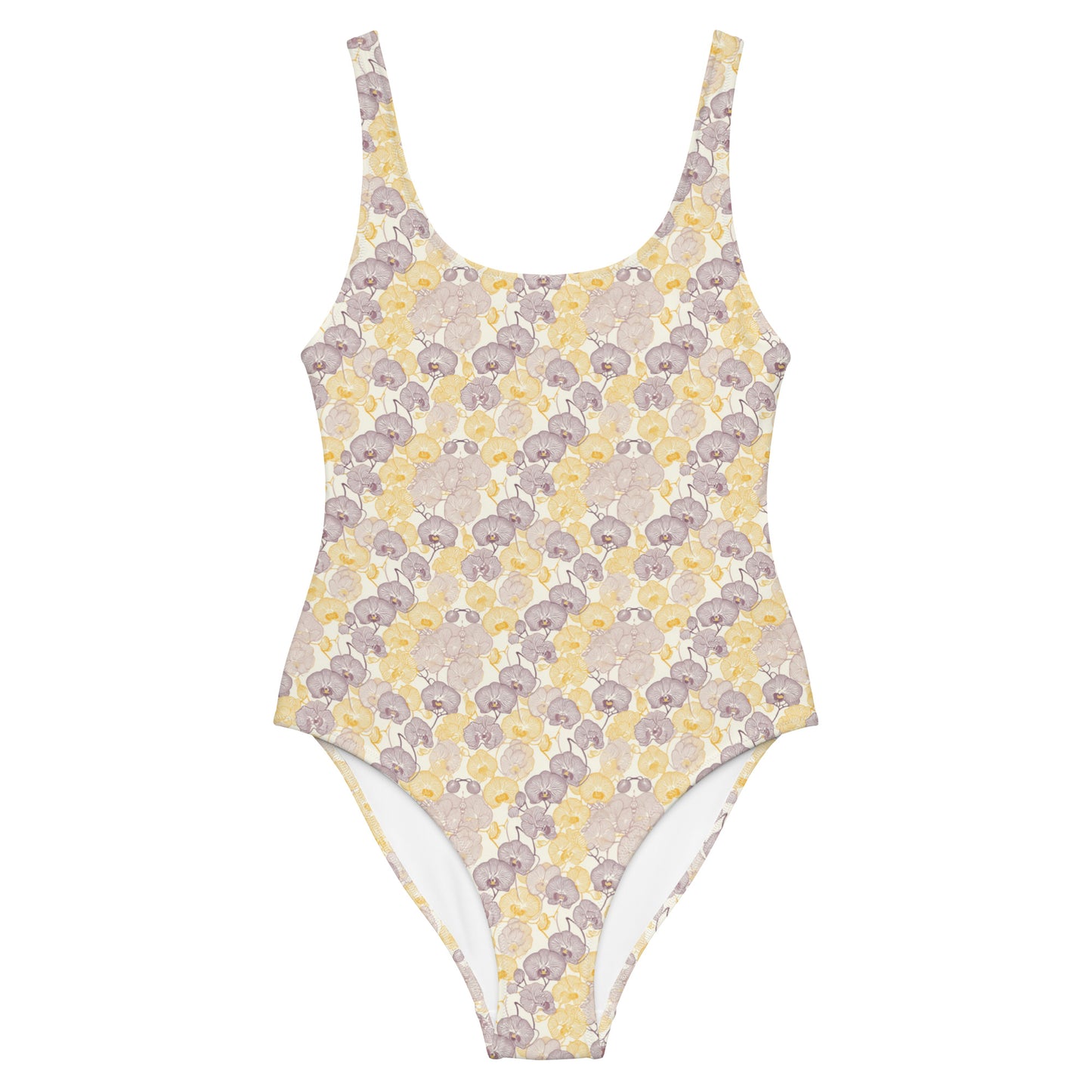 Japanese Delicate Purple Pastel Orchid Spring One-Piece Swimsuit