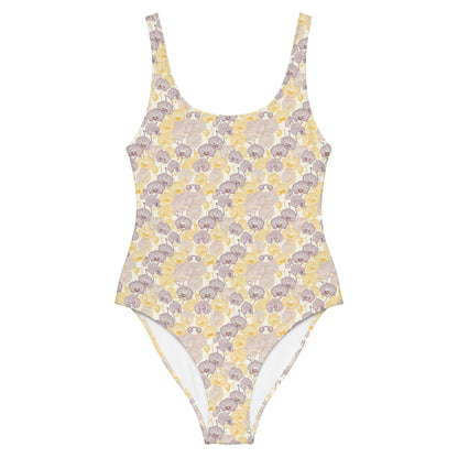 Japanese Delicate Purple Pastel Orchid Spring One-Piece Swimsuit