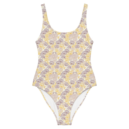 Japanese Delicate Purple Pastel Orchid Spring One-Piece Swimsuit