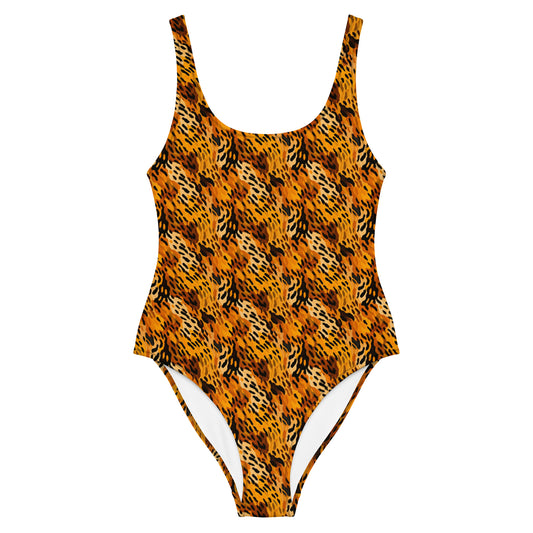 Caramel Feline Animal Print One-Piece Swimsuit