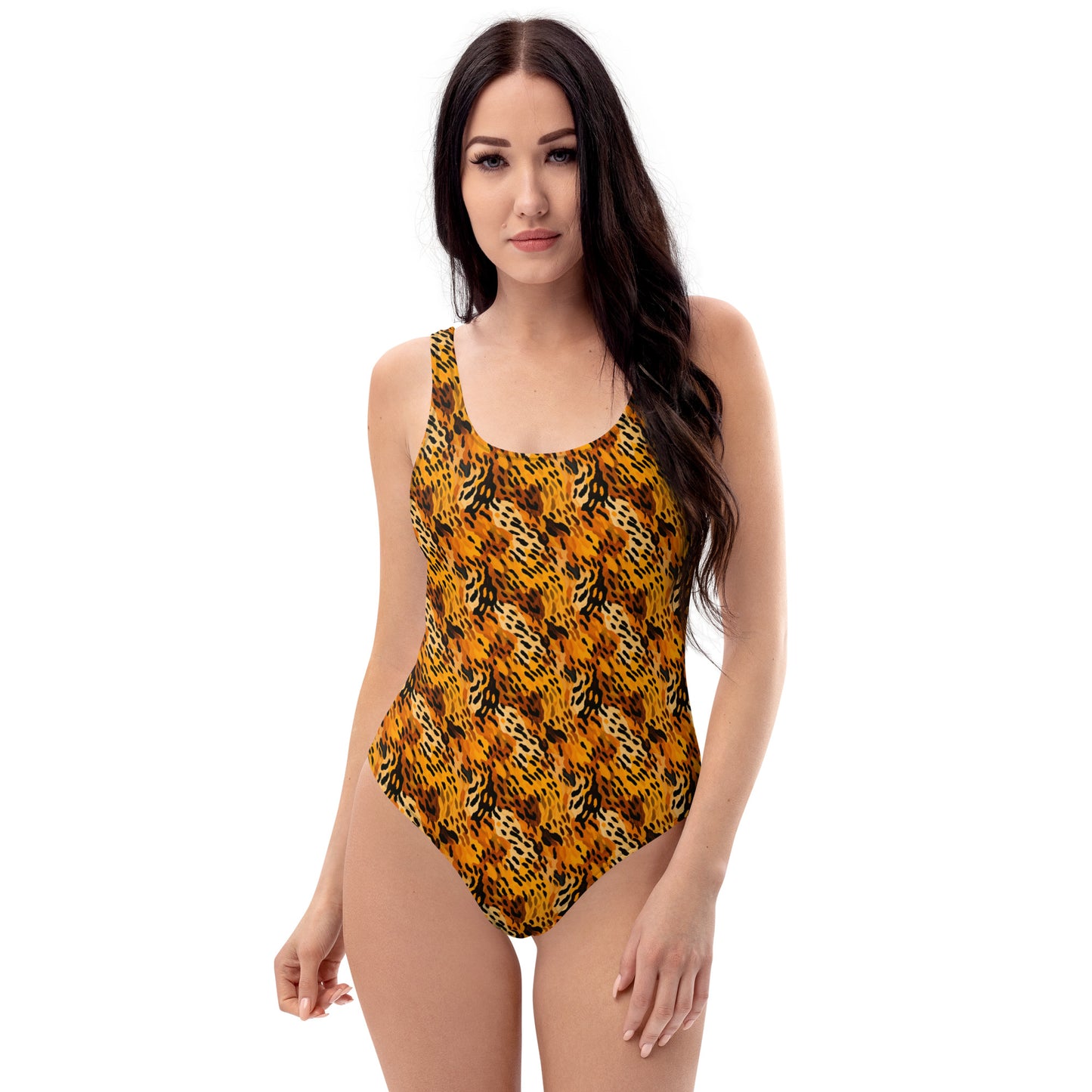 Caramel Feline Animal Print One-Piece Swimsuit