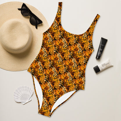 Caramel Feline Animal Print One-Piece Swimsuit