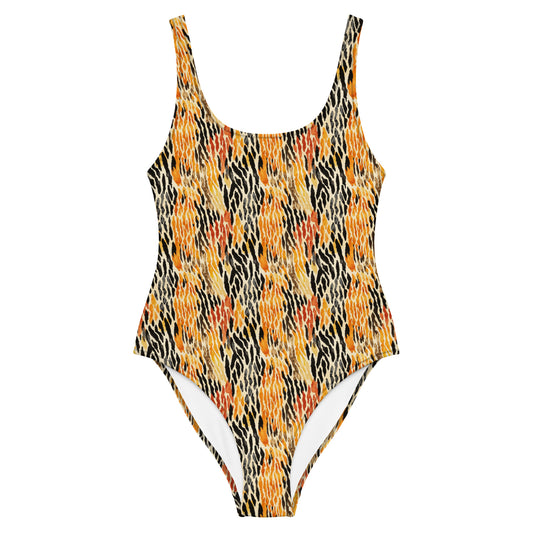 Orange Feline Animal Print One-Piece Swimsuit