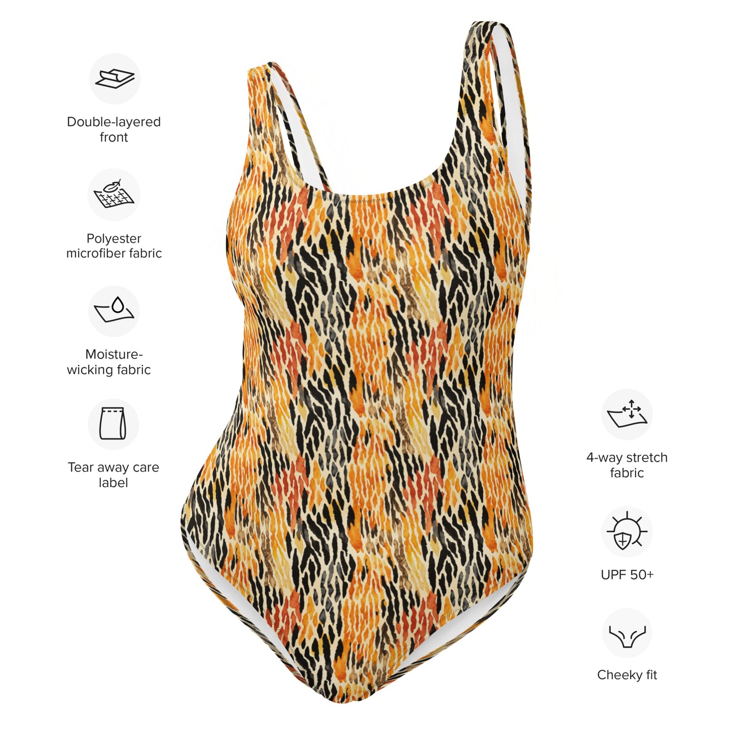 Orange Feline Animal Print One-Piece Swimsuit