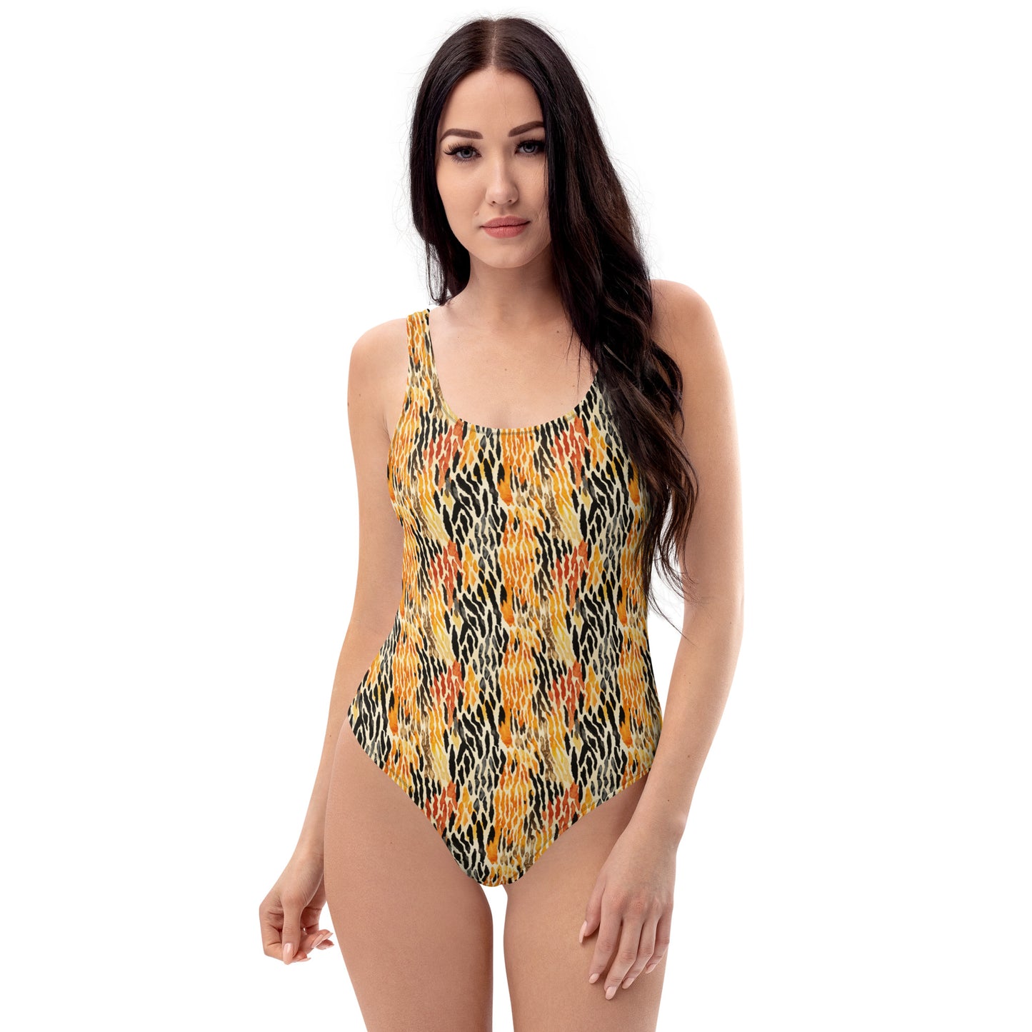 Orange Feline Animal Print One-Piece Swimsuit