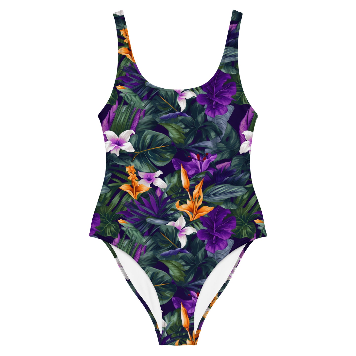 Purple Flower Jungle Print One-Piece Swimsuit