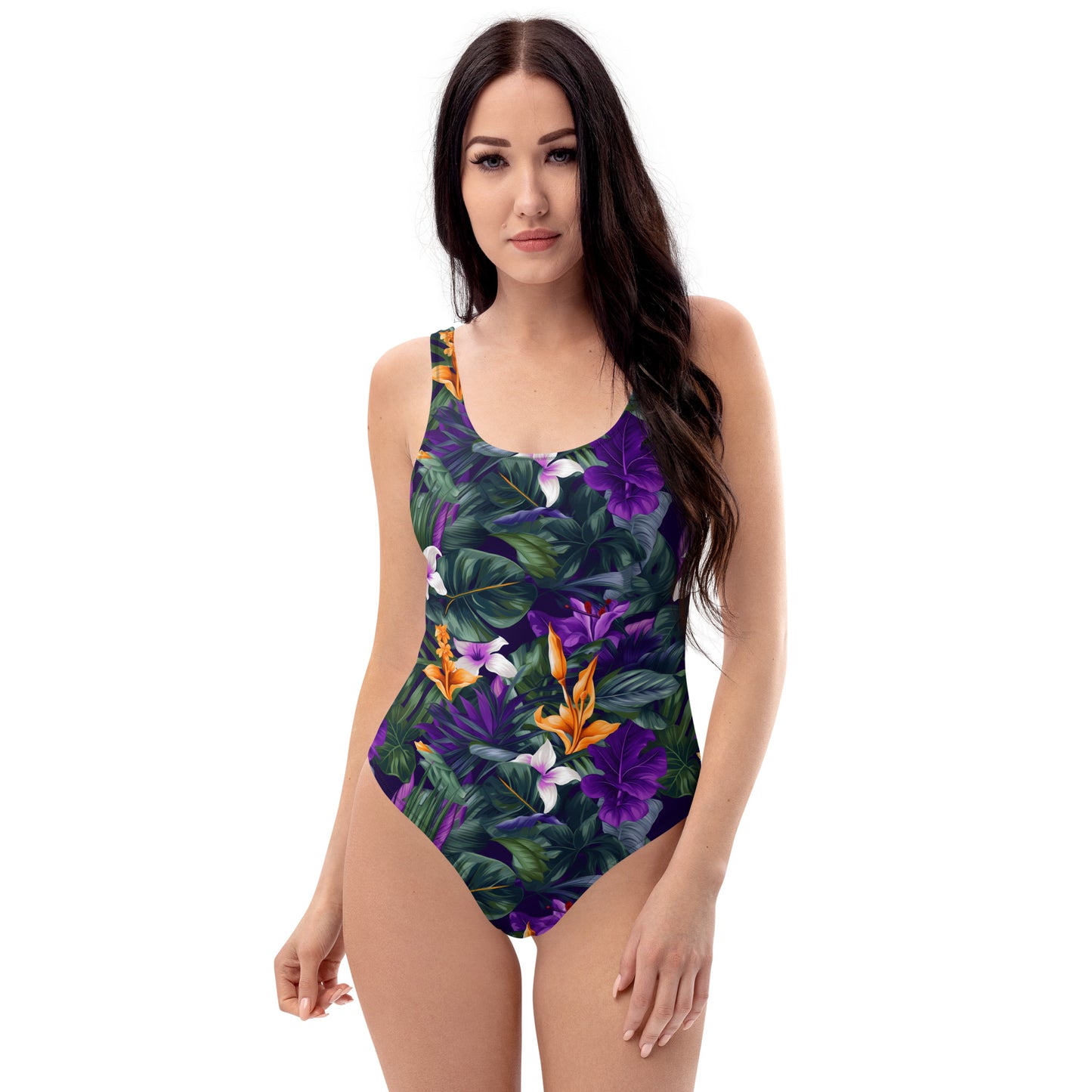 Purple Flower Jungle Print One-Piece Swimsuit