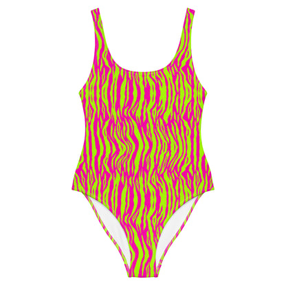 Fuchsia And Green Tiger Animal Print One-Piece Swimsuit