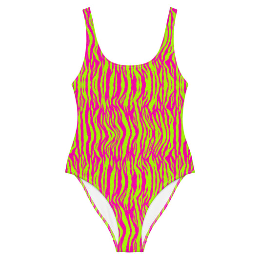 Fuchsia And Green Tiger Animal Print One-Piece Swimsuit