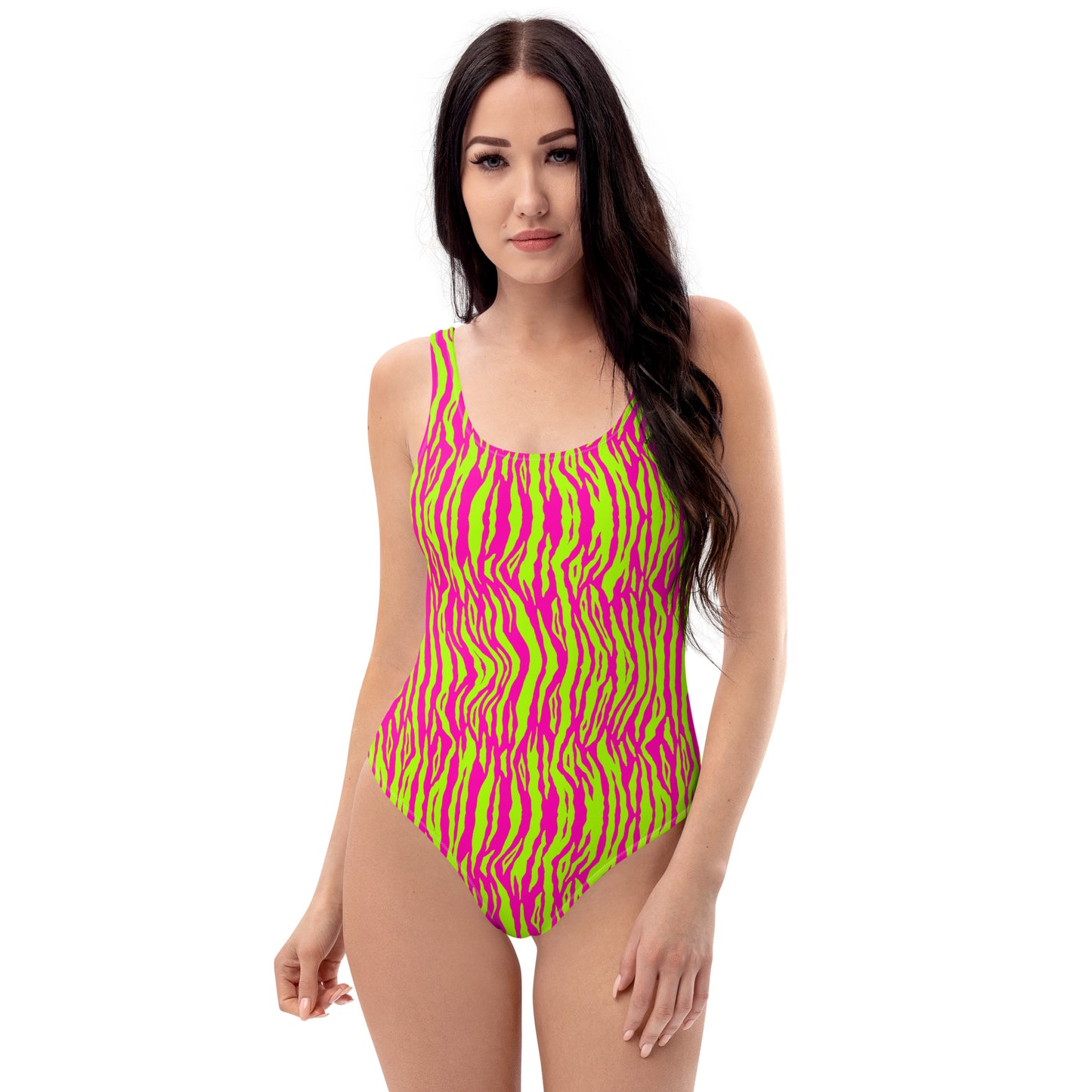 Fuchsia And Green Tiger Animal Print One-Piece Swimsuit