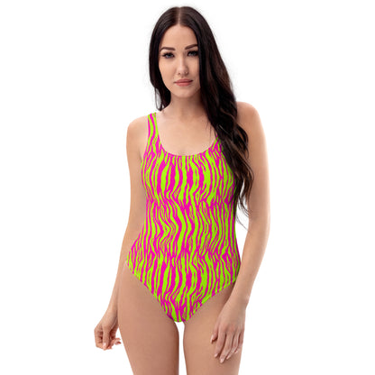 Fuchsia And Green Tiger Animal Print One-Piece Swimsuit