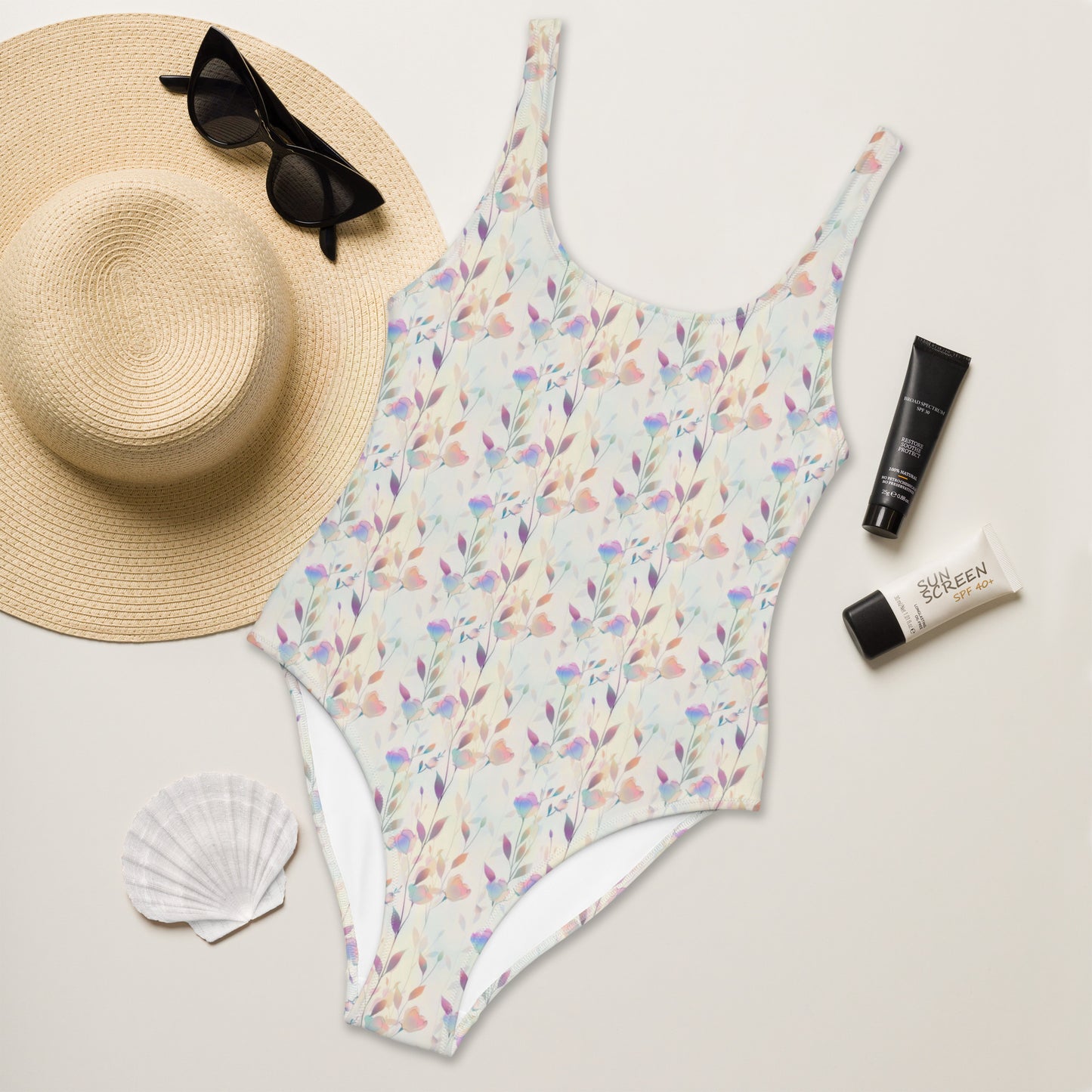 Holographic Pastel Roses One-Piece Swimsuit