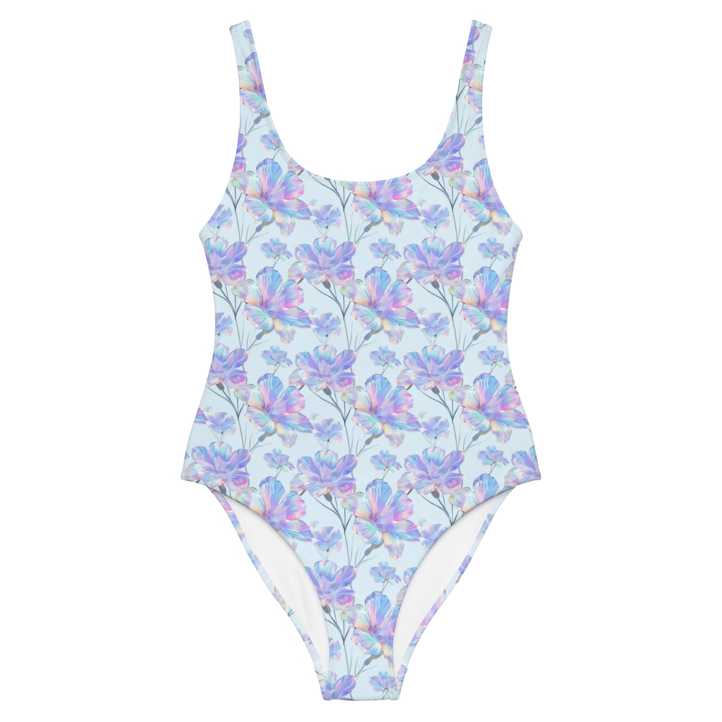 Holographic Blue Hibicus One-Piece Swimsuit