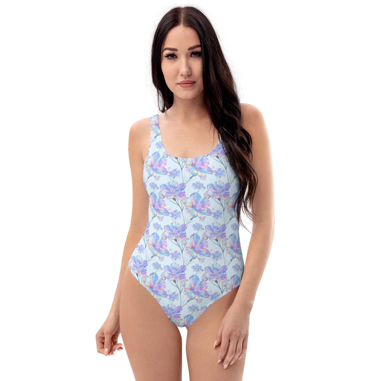 Holographic Blue Hibicus One-Piece Swimsuit