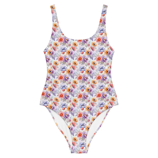 Watercolor Purple Garden One-Piece Swimsuit