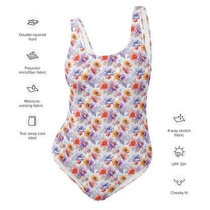 Watercolor Purple Garden One-Piece Swimsuit