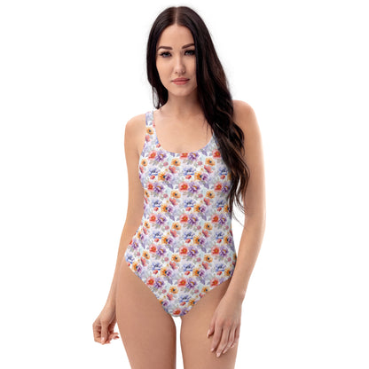 Watercolor Purple Garden One-Piece Swimsuit