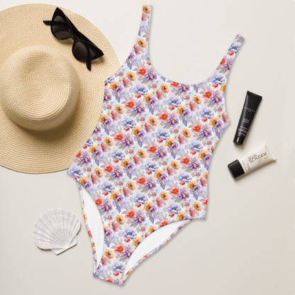 Watercolor Purple Garden One-Piece Swimsuit