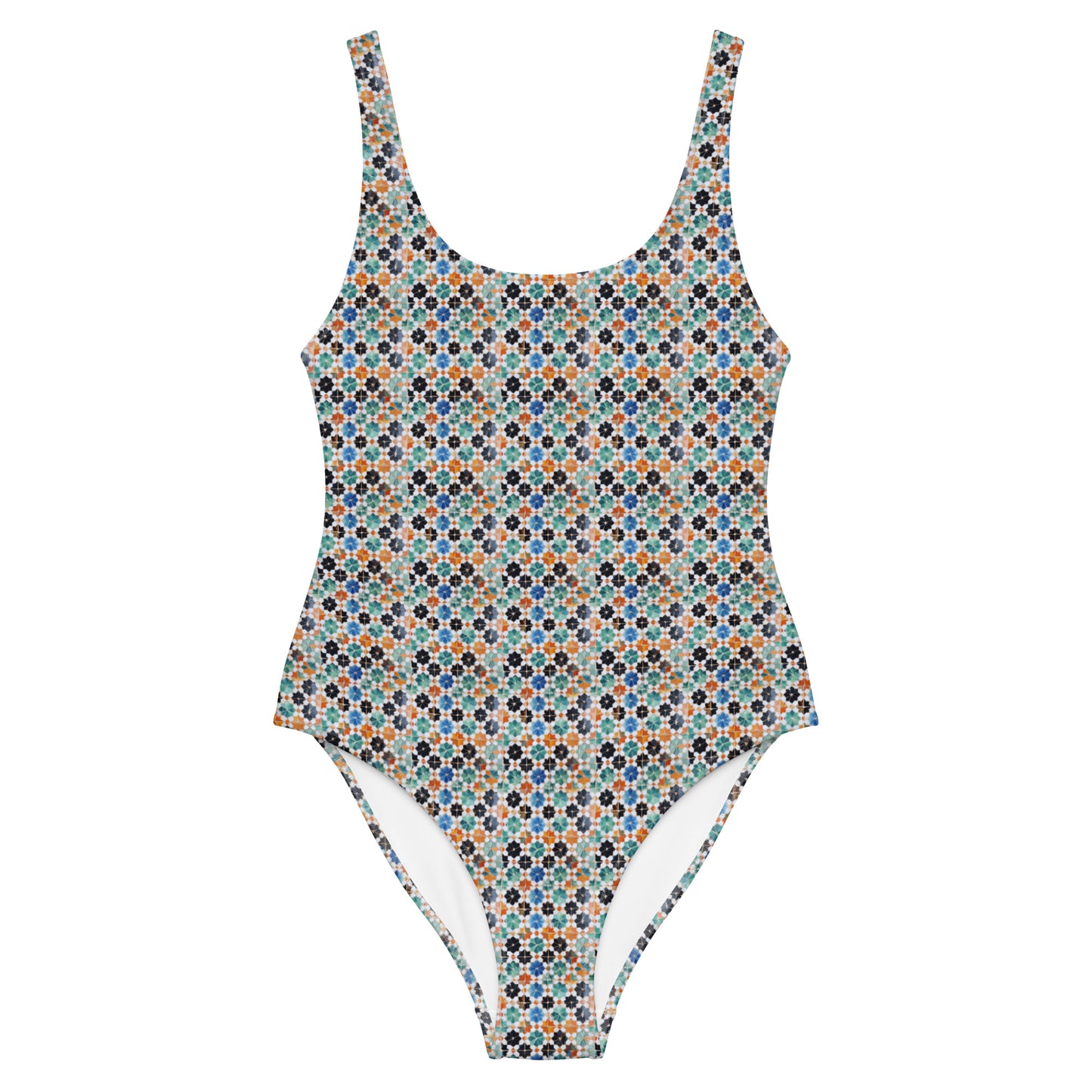 Moroccan Orange and Green Mosaic Tiles One-Piece Swimsuit