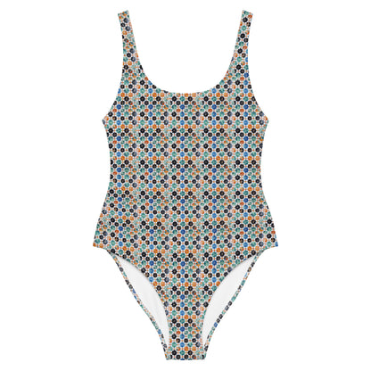 Moroccan Orange and Green Mosaic Tiles One-Piece Swimsuit